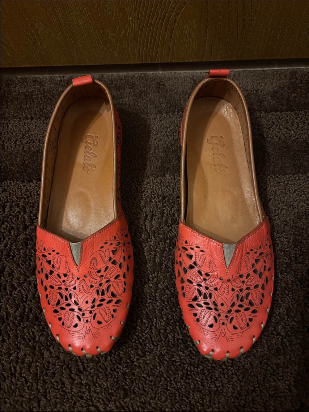 Gola Vibrant Orange Laser-Cut Leather Slip-On Flats-SIZE 9-